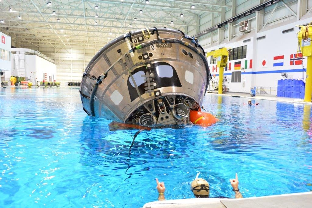 The surface of the pool being used for training for landing and recovery. (Photo: NASA)