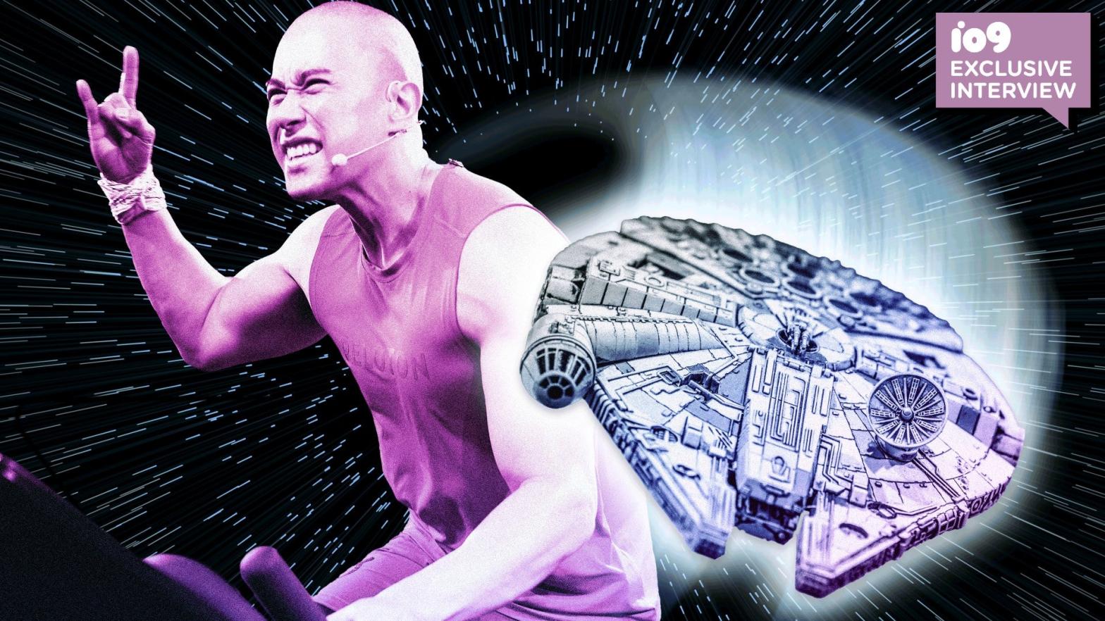 Peloton instructor Sam Yo is doing a Star Wars ride on May 4. We talked to him all about it. (Image: Shutterstock and Peleton; Graphic: Vicky Leta)