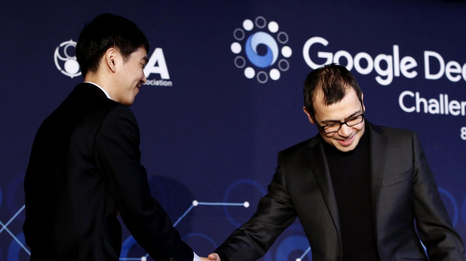 Demis Hassabis (right), the co-founder of DeepMind, is now going to be heading up Google's major AI division. The London-based division's biggest claim to fame was its AlphaGo AI-based Go playing program which beat a world Go champion back in 2016. (Photo: Jeon Heon-Kyun-Pool, Getty Images)