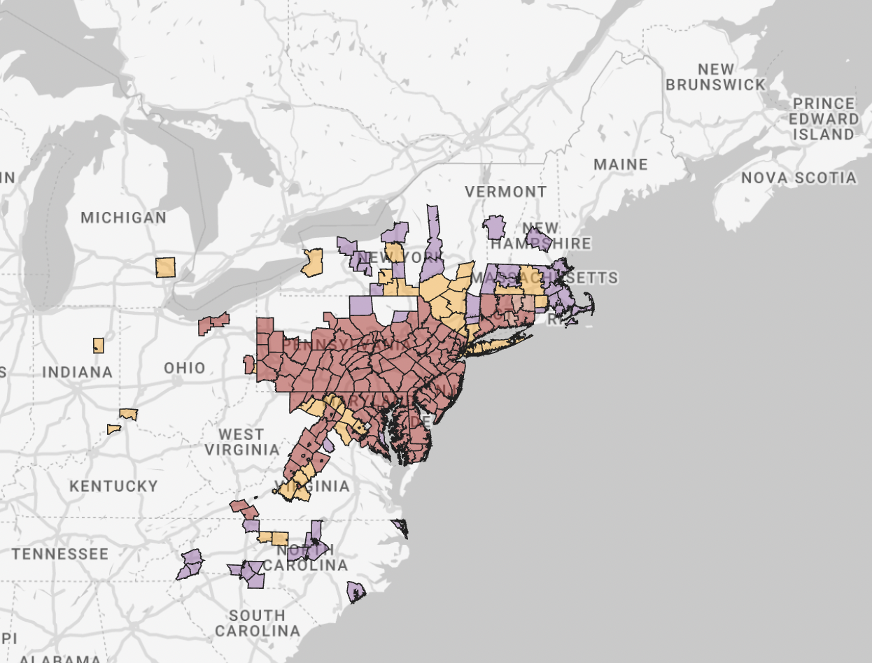 Spotted lanternfly invasion map from  (Screenshot: New York State Integrated Pest Management Program, Fair Use)