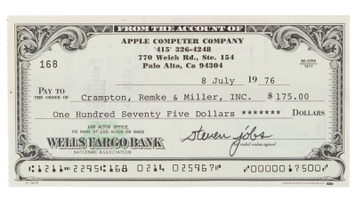 A Cheque Signed by Steve Jobs in 1976 Is Up for Auction