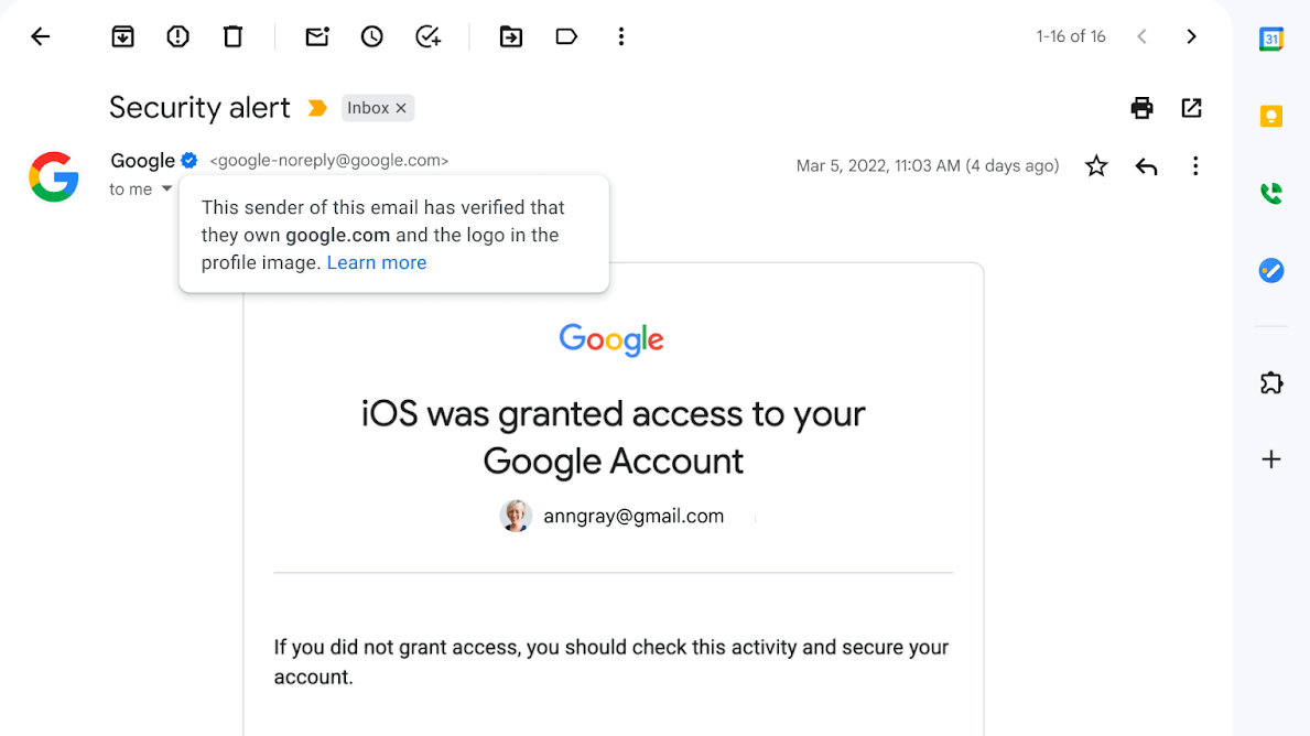 Companies and Google account holders can now go through a verification process to prove they are who they say they are on Gmail. (Screenshot: Google)