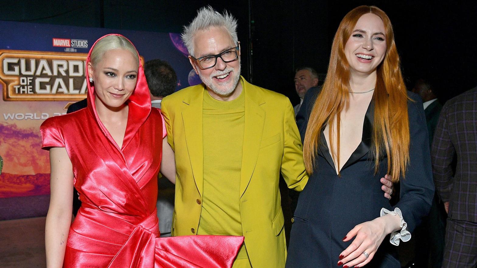 Gunn with two of his Guardians, Pom Klementieff and Karen Gillan. (Image: Disney/Getty)