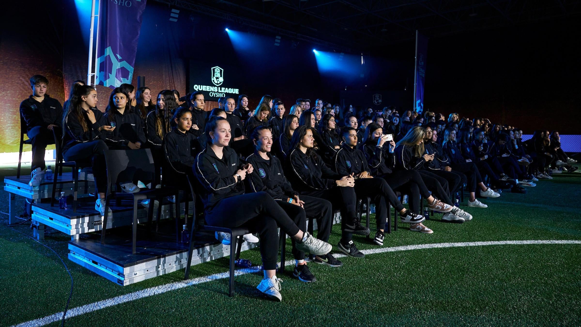 The potential Queens League players at the Cupra Arena on April 16 hoping to be chosen for a team. (Photo: Courtesy of Kosmos)