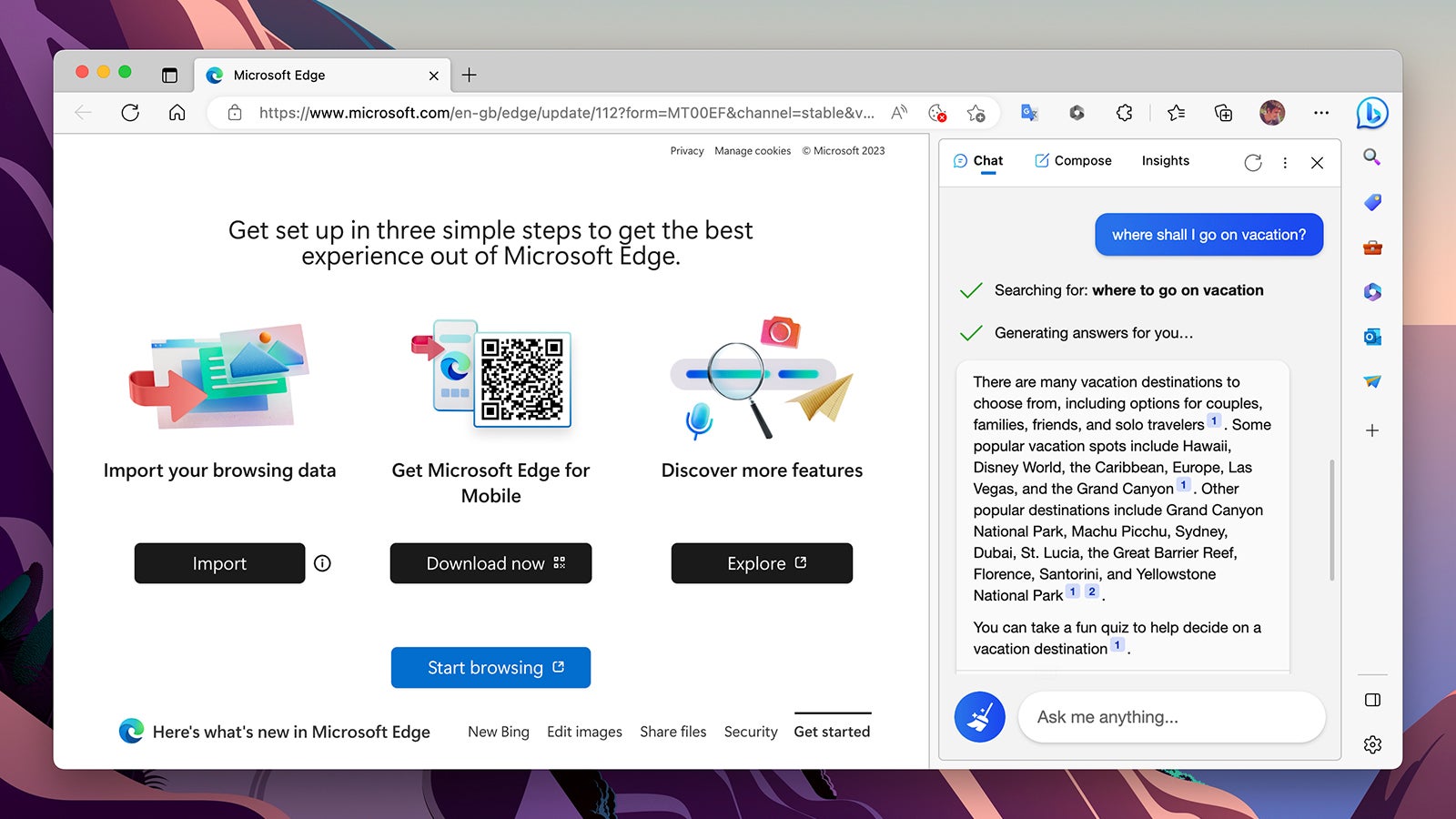 Edge has some AI smarts built right in. (Screenshot: Microsoft Edge)