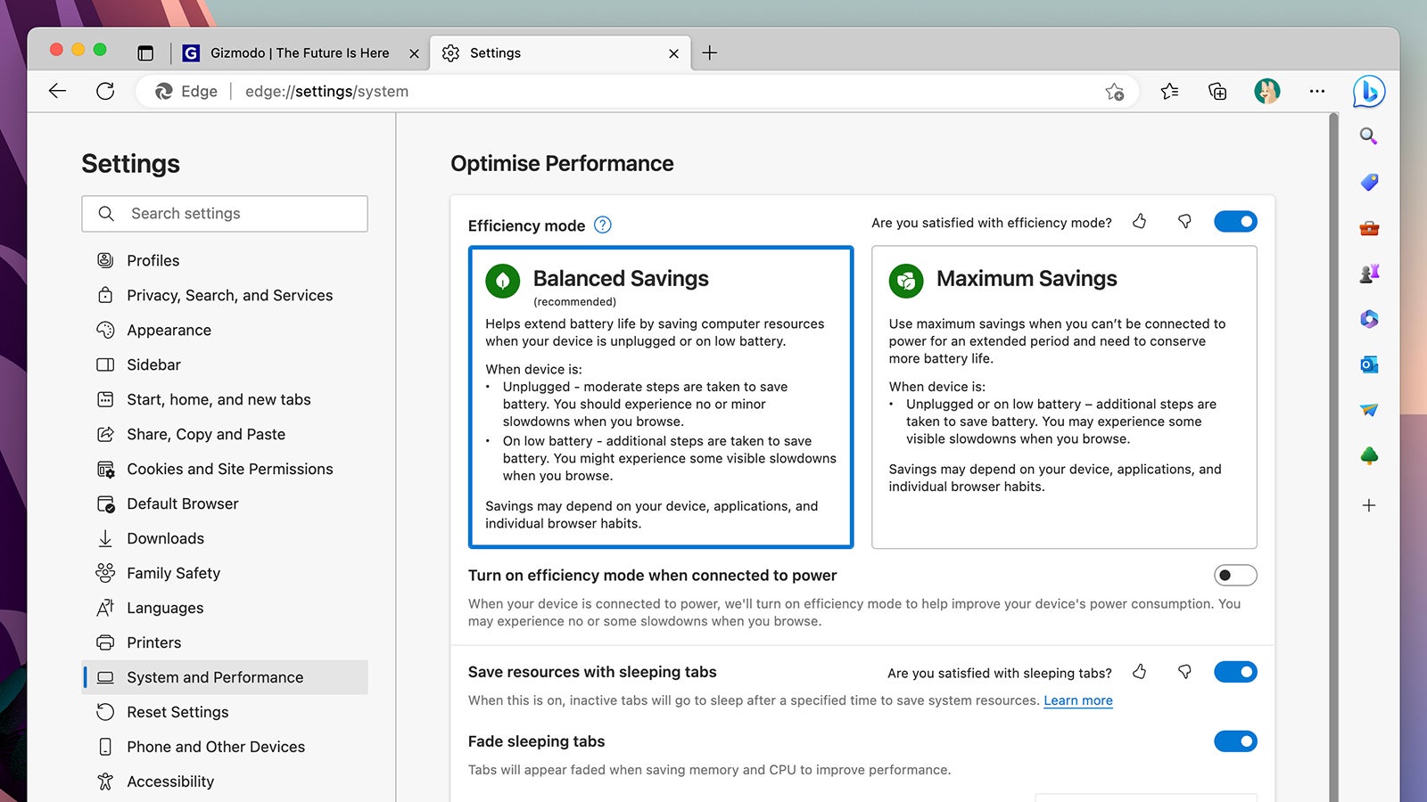Edge can save battery life for you. (Screenshot: Microsoft Edge)
