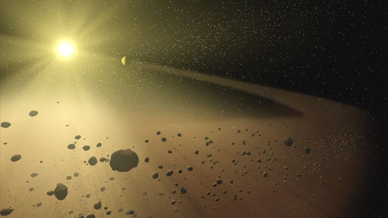 An illustration of an asteroid belt littered with space rocks.  (Illustration: NASA/JPL-Caltech)