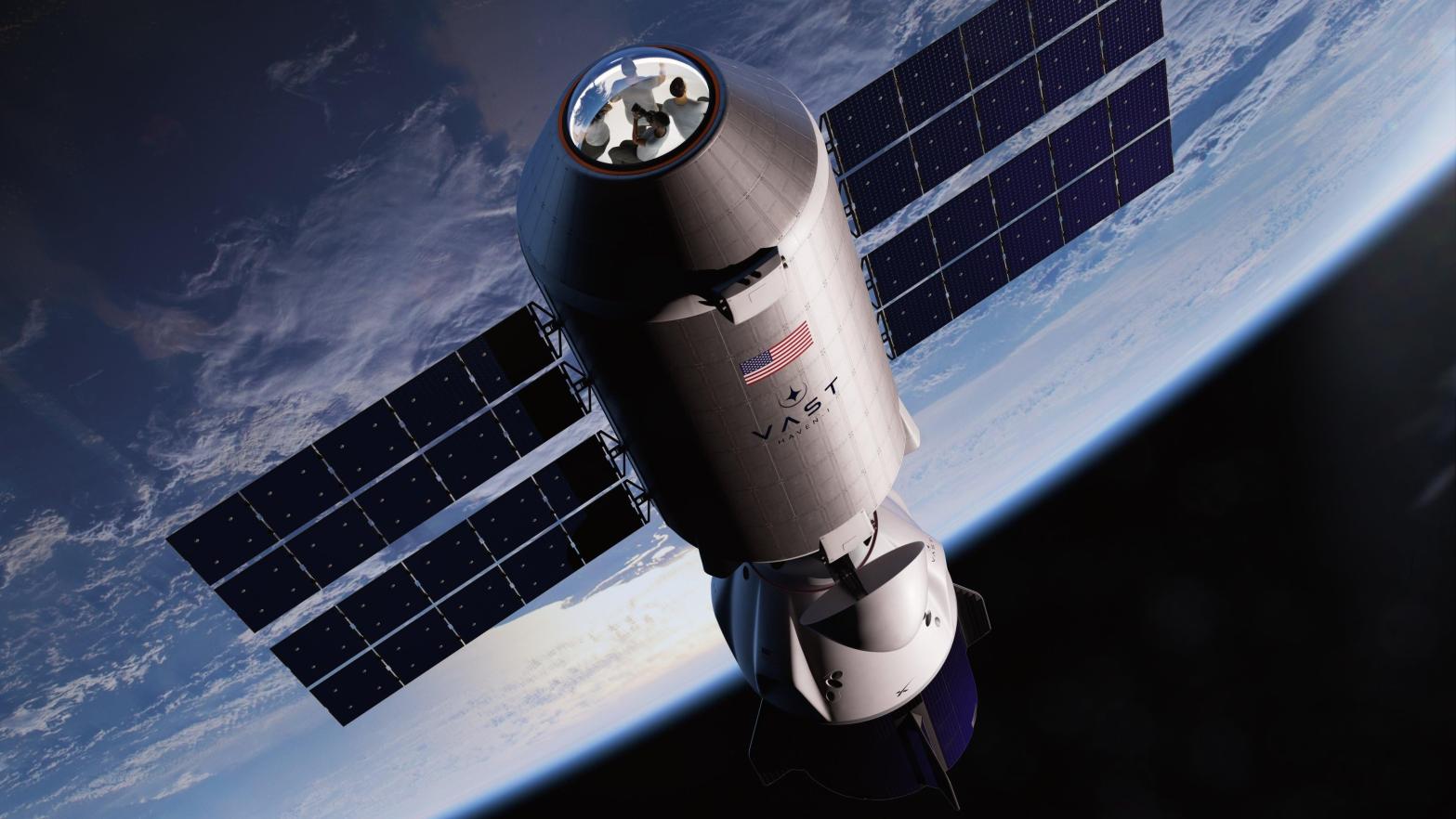 An illustration of the SpaceX Dragon docked to Haven-1 with a four person crew. (Illustration: VAST)