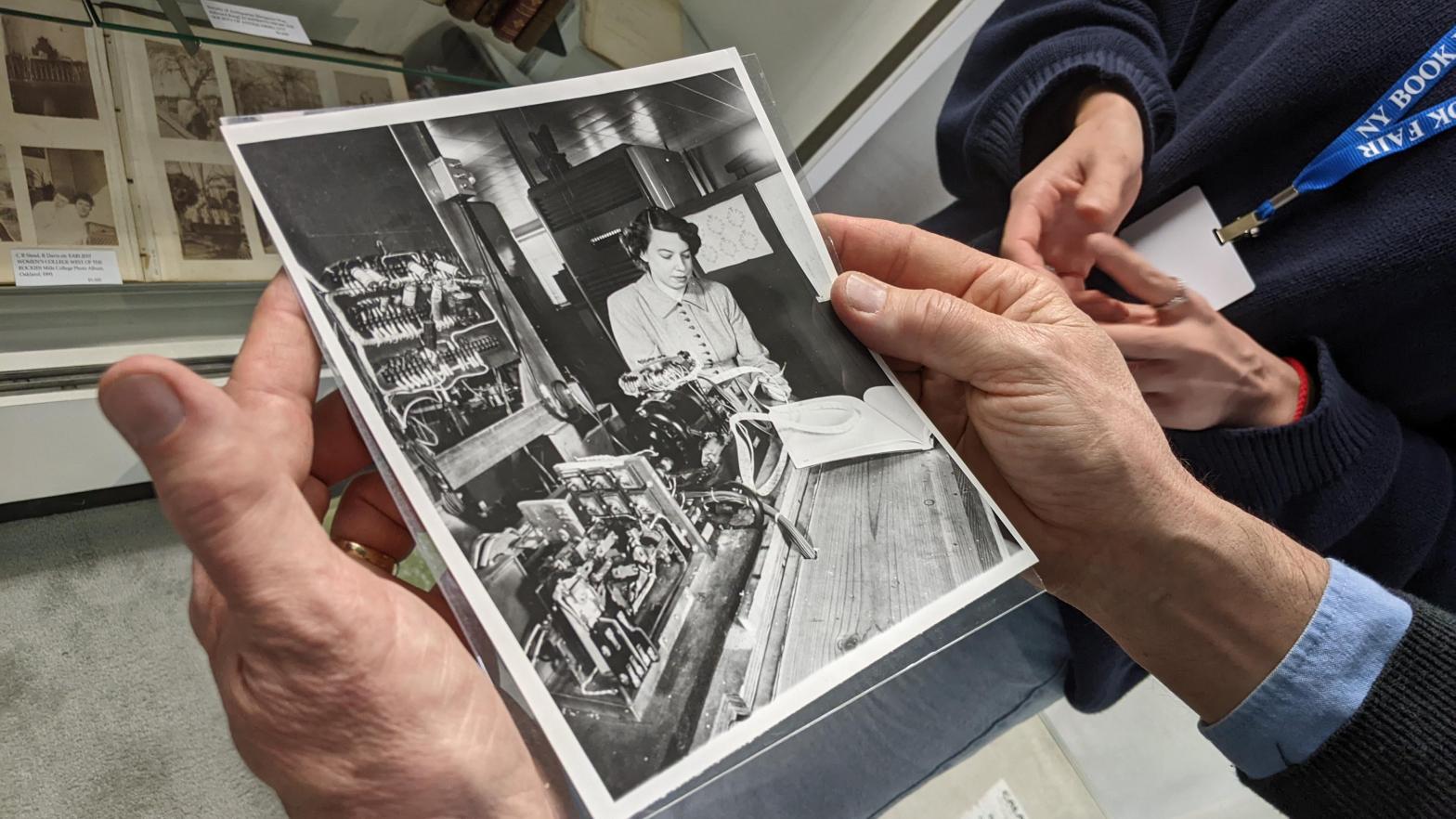 Jean Hall, an early computer scientist and pioneer into the realm of digital computers, feeds perforated paper into an early computing machine in 1953. (Photo: Kyle Barr / Gizmodo)