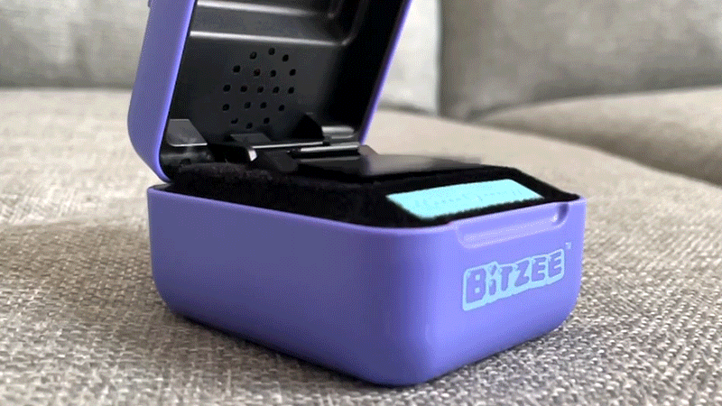 The Bitzee digital pet uses a flapping strip of LEDs to make a persistence-of-vision effect of characters floating in air. (Gif: Andrew Liszewski | Gizmodo)