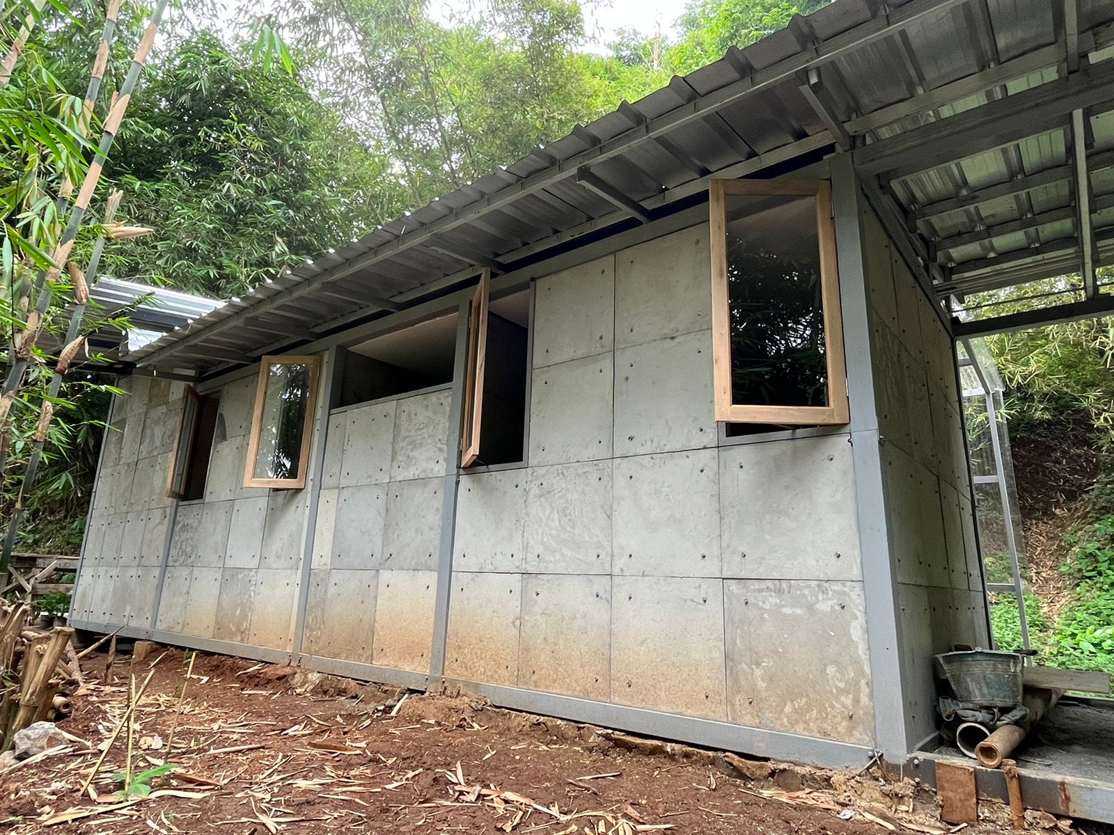 From dirty diaper to actual dwelling: The prototype house built by Zuraida and her colleagues to test the feasibility of their diaper-concrete.  (Photo: Muhammad Arief Irfan)