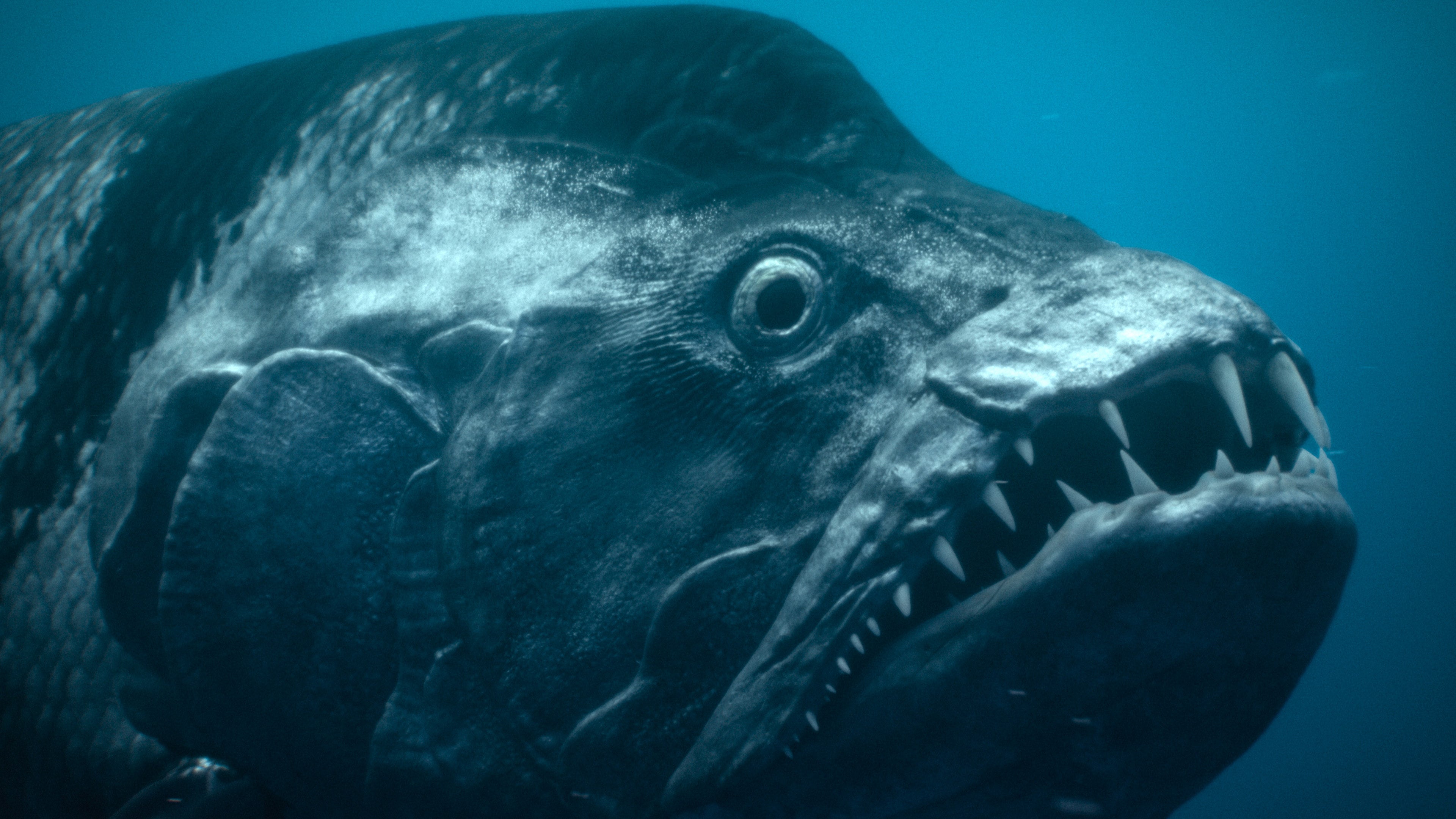 A CGI rendering of the bony fish Xiphactinus. (Image: Apple TV+)