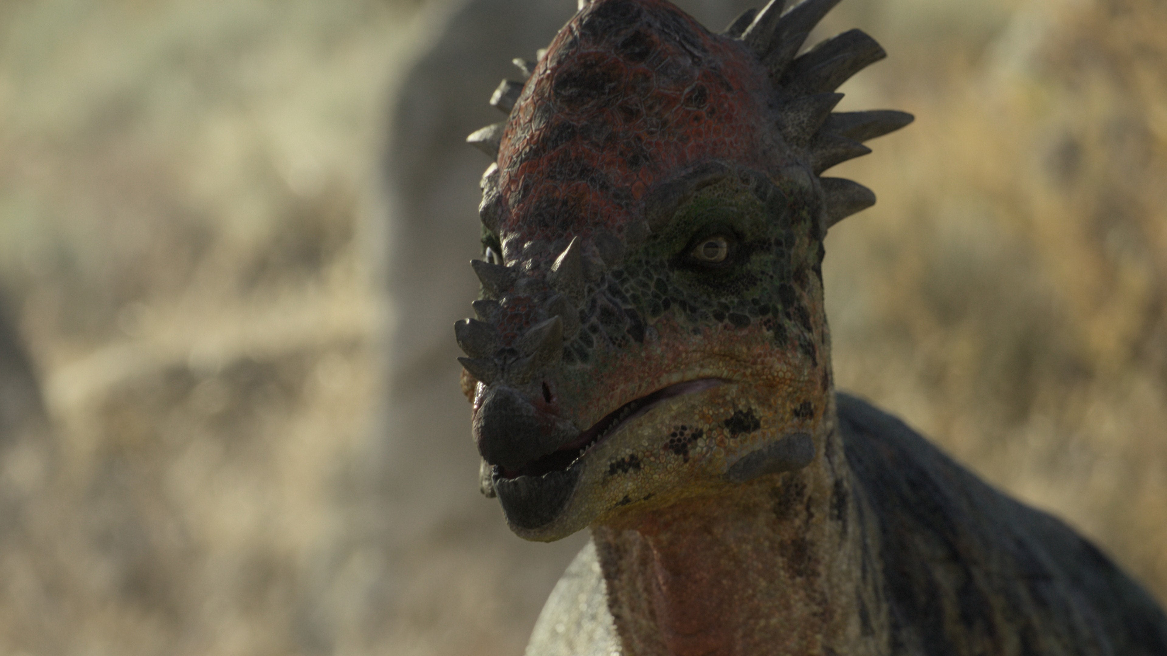 A Pachycephalosaurus close-up from the latest season of Prehistoric Planet. (Image: Apple TV+)