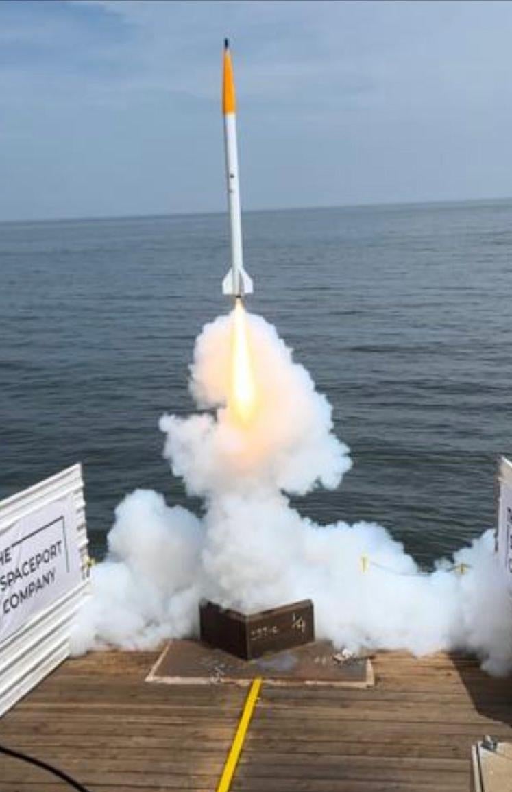 A tiny sounding rocket launched from the platform.  (Photo: The Spaceport Company)