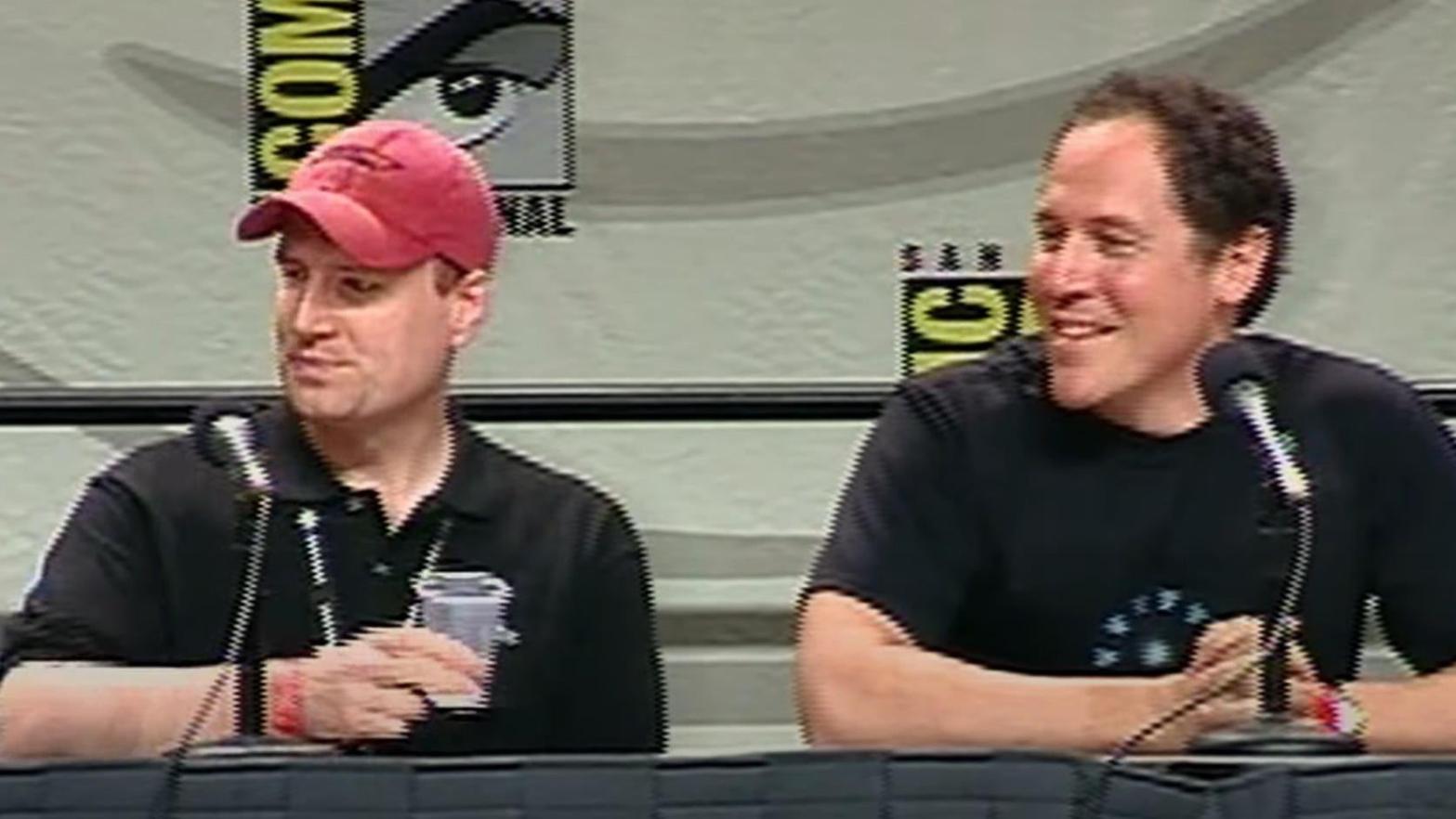 Kevin Feige and Jon Favreau, seen here at San Diego Comic-Con 2007-ish, reunited to talk 15 years of Iron Man. (Screenshot: Marvel Studios)