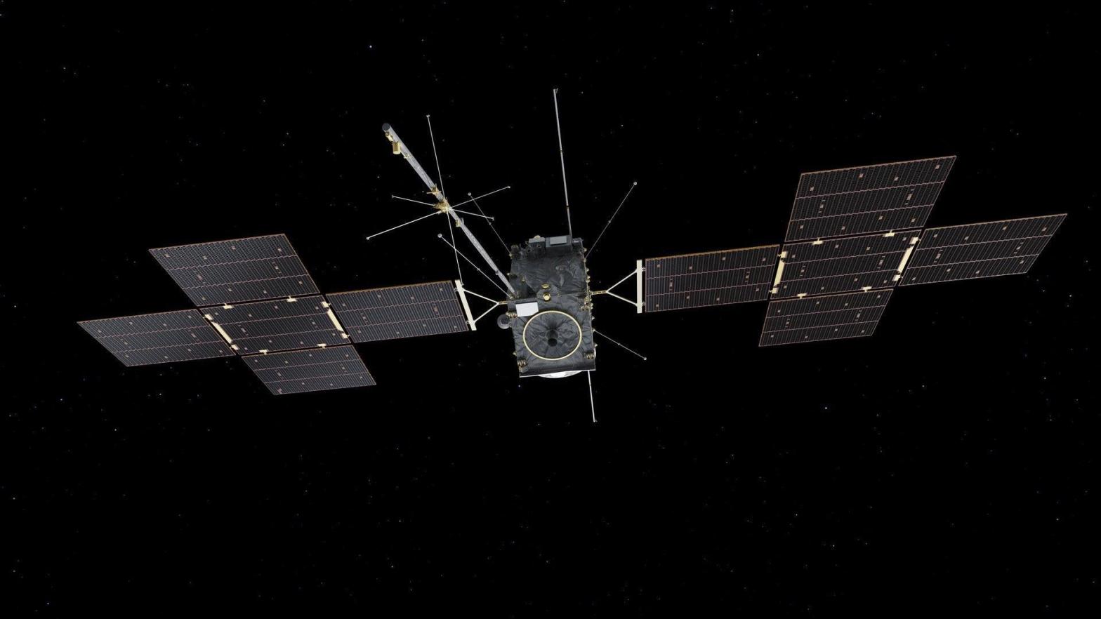 An illustration of the JUICE spacecraft in space.  (Illustration: ESA)