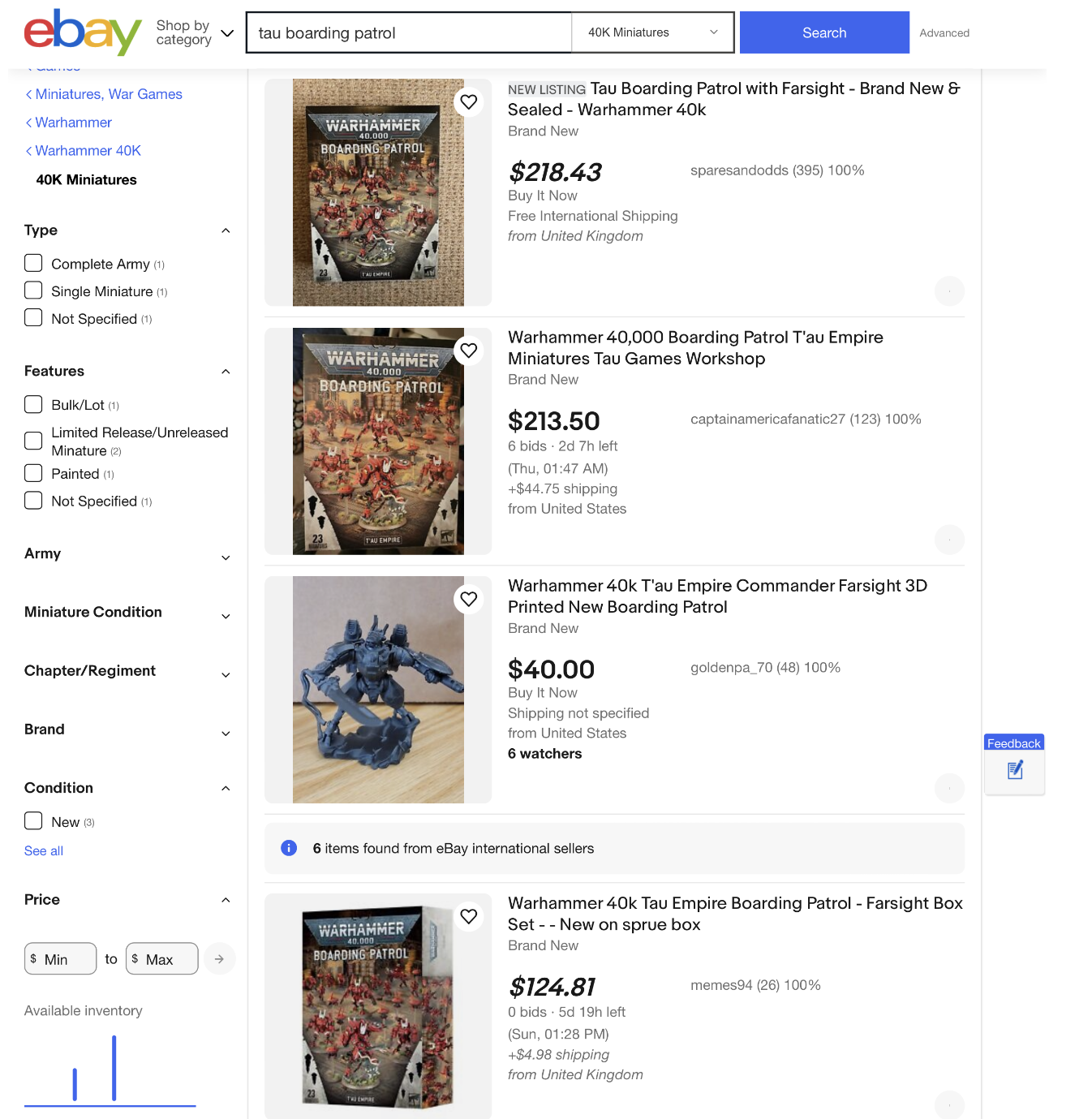 The retail price of this set released a couple of months ago — and unavailable from Games Workshop directly since it sold out on launch — is $US130 ($180). (Screenshot: eBay/Gizmodo)