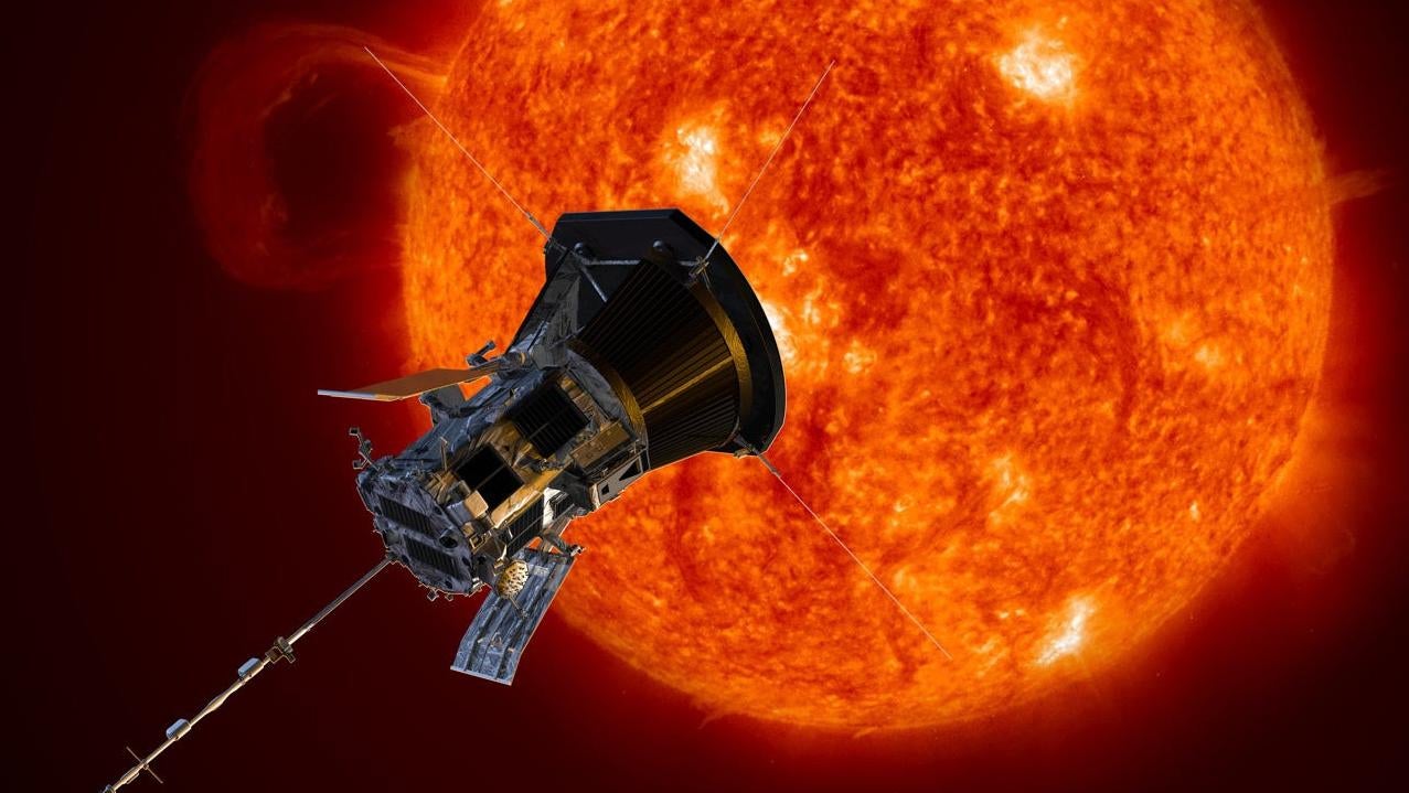 An artist's concept of NASA's Parker Solar Probe observing the Sun. (Illustration: NASA/Johns Hopkins APL/Steve Gribben)