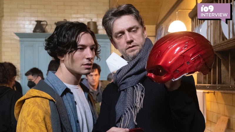 Ezra Miller and Andy Muschietti on the set of The Flash.  (Image: Warner Bros.)