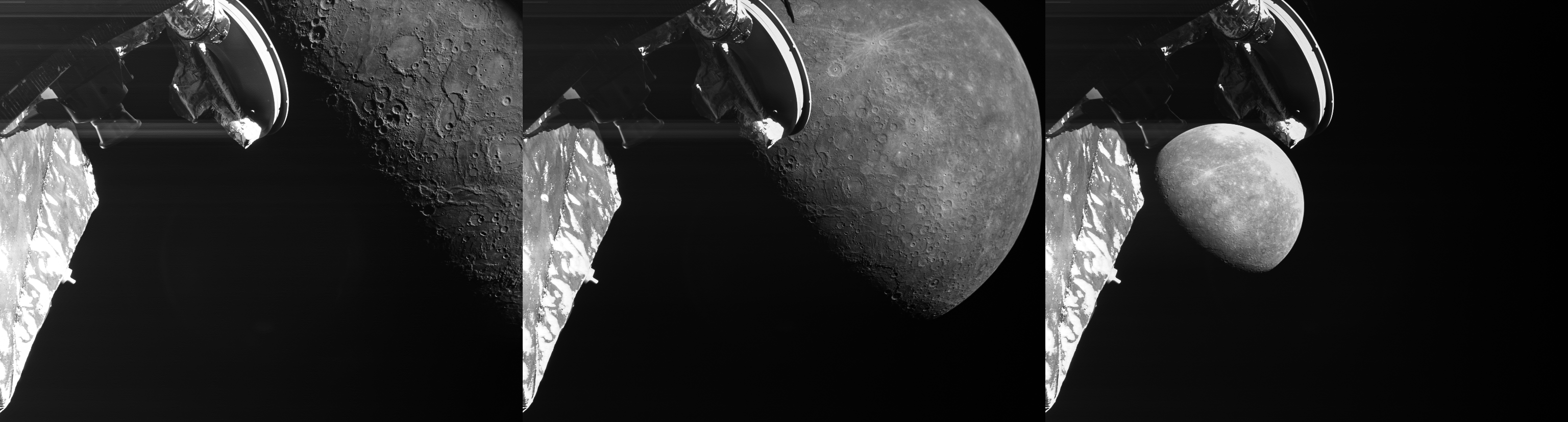 ESA released a trio of images from BepiColombo's recent flyby. (Image: ESA)