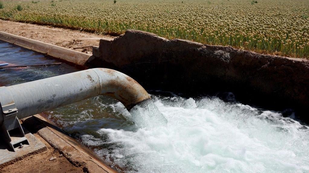 A groundwater pump supplies water to Quechan tribal land at the Fort Yuma Indian Reservation, along the long-depleted Colorado River, on May 26, 2023 near Winterhaven, California.  (Photo: Mario Tama, Getty Images)