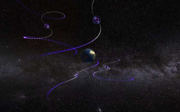 An animation of pulsars spinning around Earth. (Gif: OzGrav)