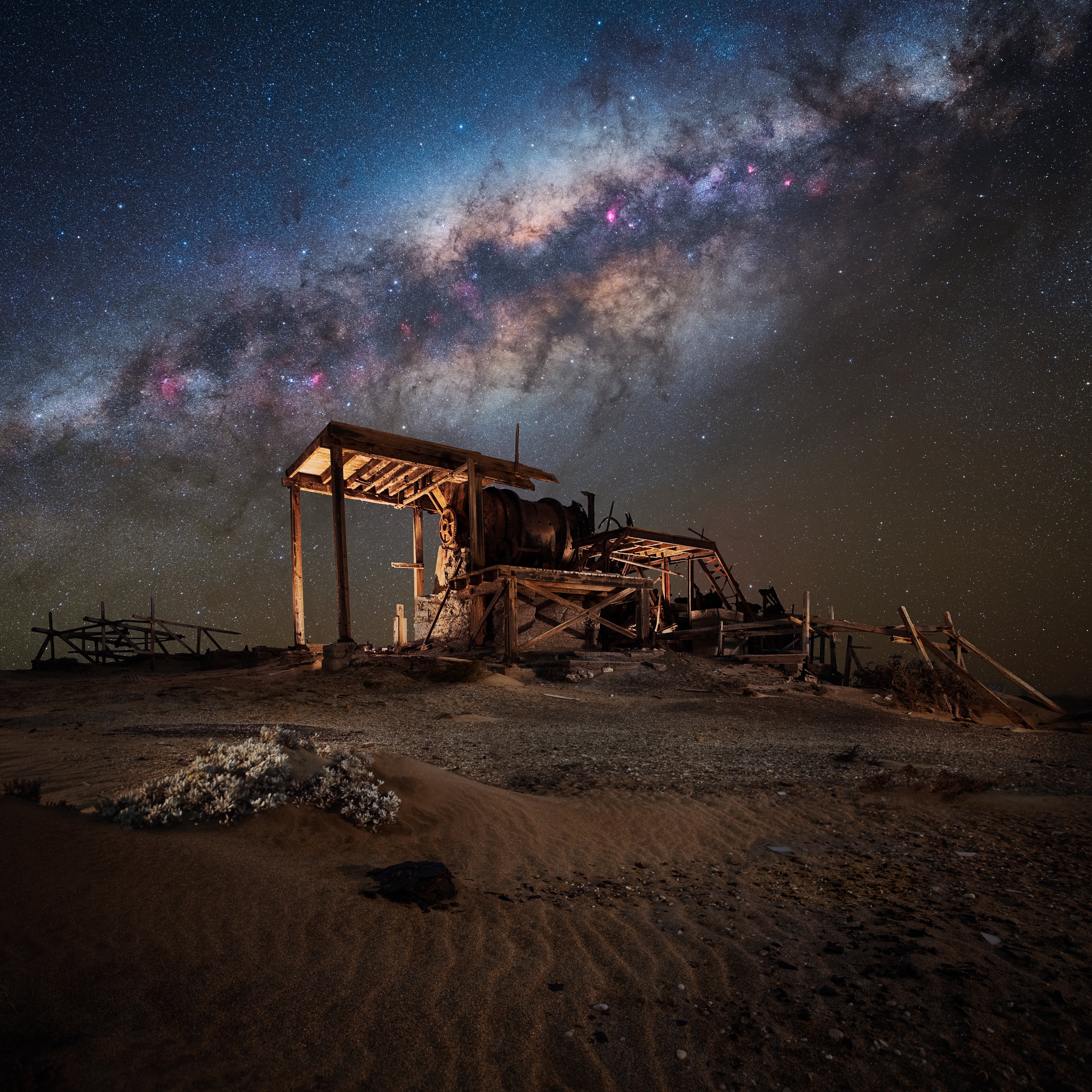 The Milky Way over an abandoned processing planet in Namibia. (Photo: Vikas Chander)