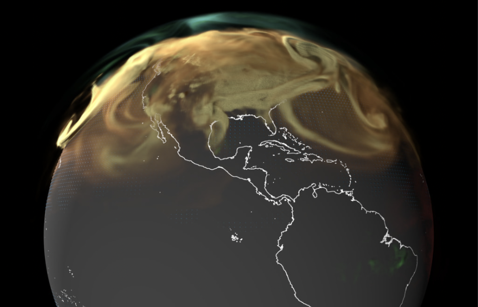 A visualisation tool from NASA that shows the CO2 being added to Earth's atmosphere over the course of the year 2021. (Screenshot: NASA, Fair Use)