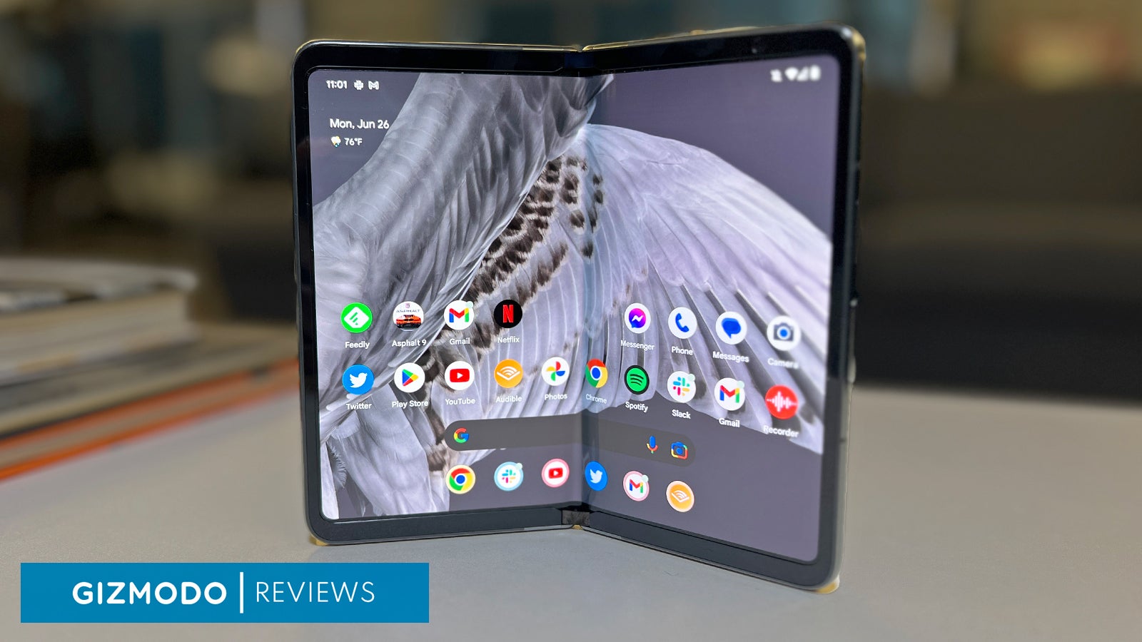 The Google Pixel Fold has a great form factor for holding in the hand, but the large crease bezels make it less than ideal for streaming video. (Photo: Dan Ackerman / Gizmodo)