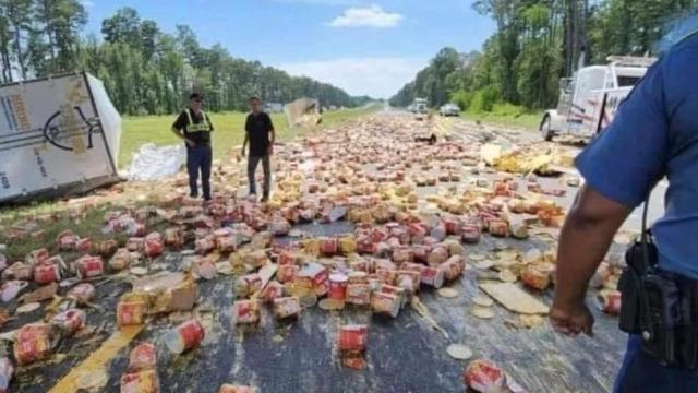 Truck Spills Cans Of Nacho Cheese All Over U.S. Highway