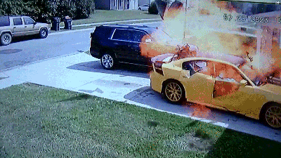 Cigarette Sparks Explosion Inside Dodge Charger, Starts House Fire