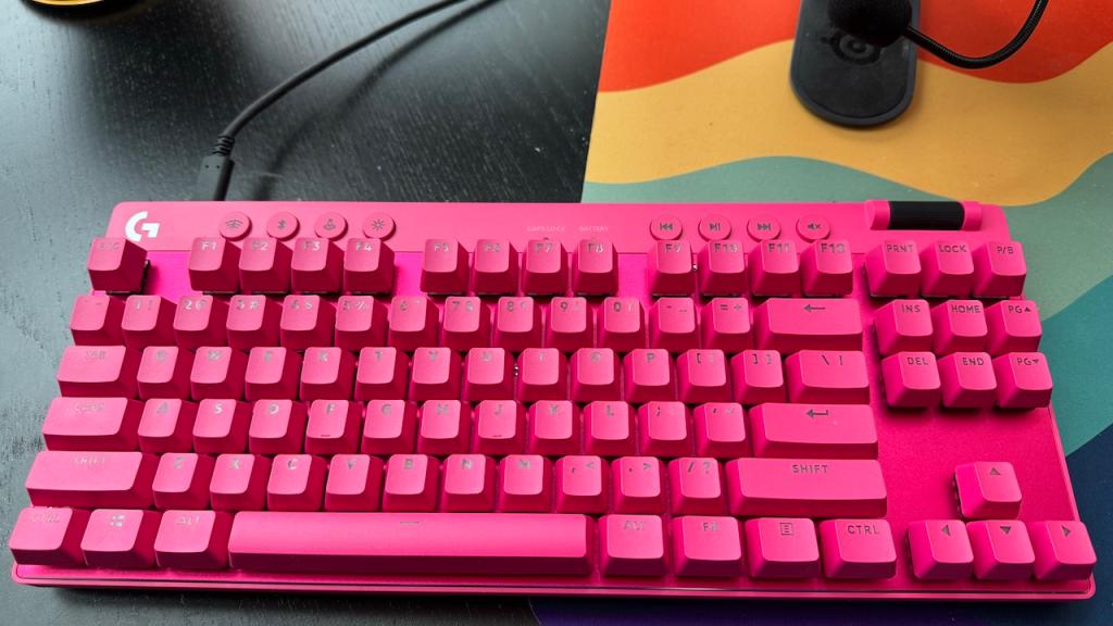 A pink Pink Logitech G Pro X keyboard