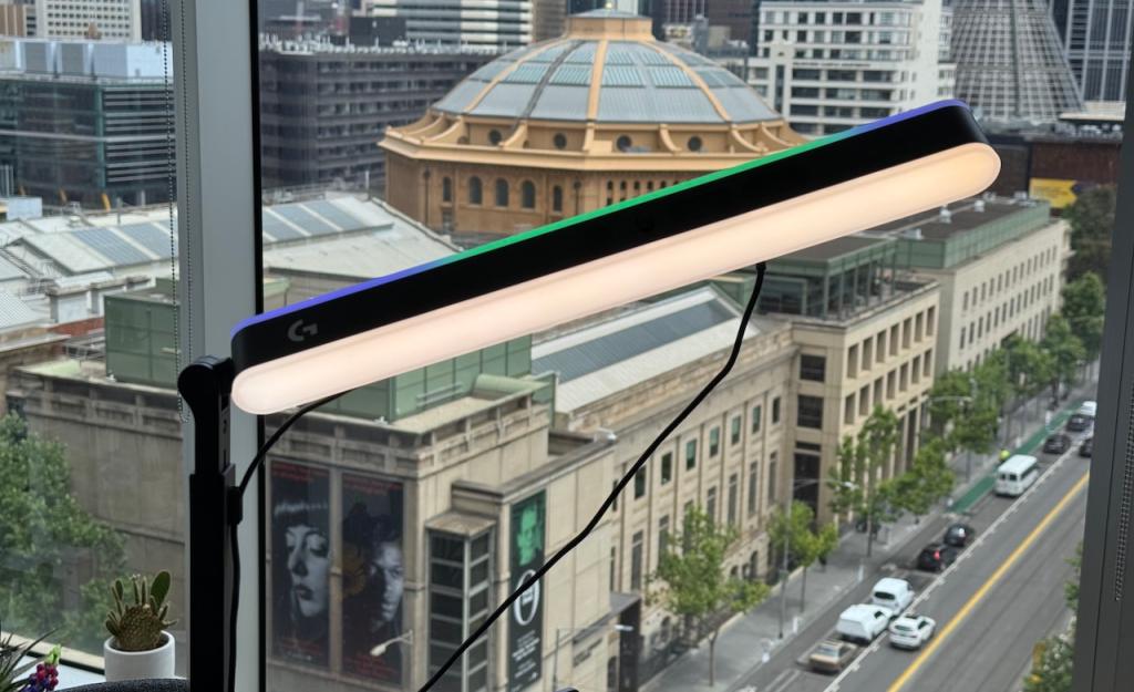 Logitech beam in front of a cityscape