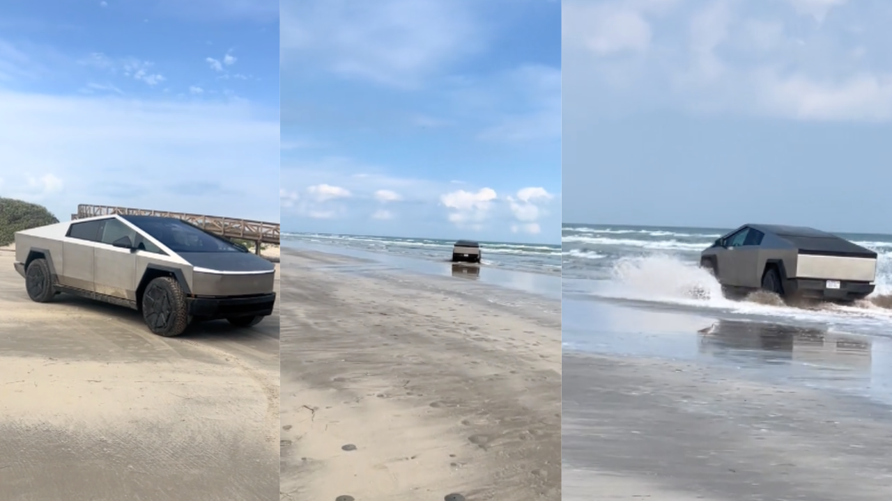 Watch a Tesla Cybertruck Drive Into the Ocean