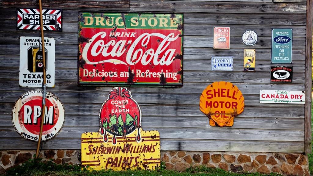 A variety of advertising signs