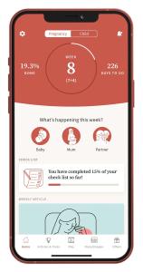 Screenshot of 8 weeks on the Preglife pregnancy tracker