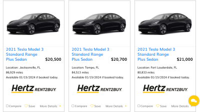 Hertz Is Selling Its US Fleet Of Rental Tesla Model 3s For Cheap