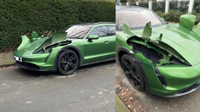 This Poor Porsche Taycan Cross Turismo Had Its Headlights Ripped Out Of Its Face