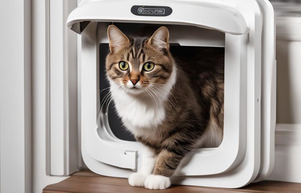 Cat walking out of an AI cat flap