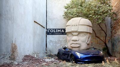 Mexican Artist Crushes Tesla Model 3 Under 8 Tonne Statue