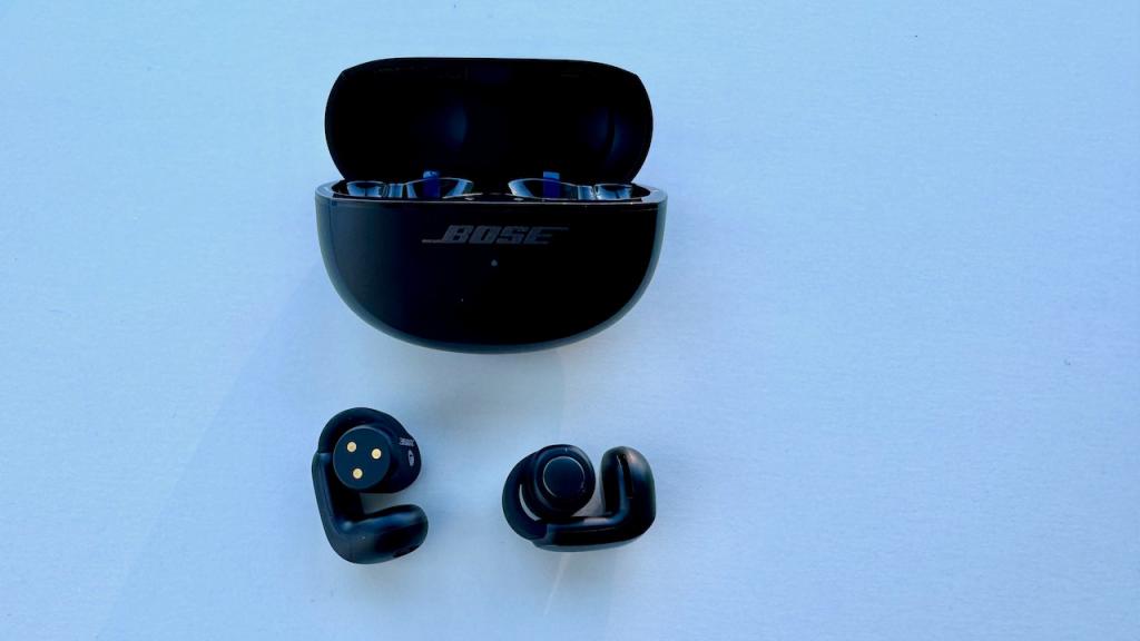 Bose buds outside of case - one bud turned over